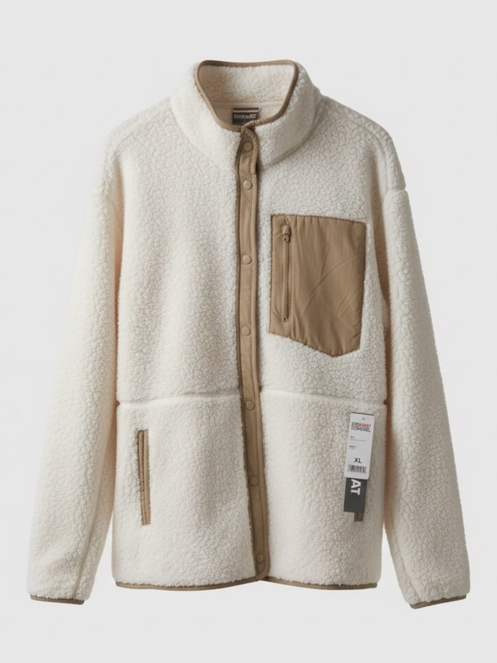 NWT 32 Degrees Heat Women's Cozy Sherpa Snap Front Jacket Fleece Cream TanPocket